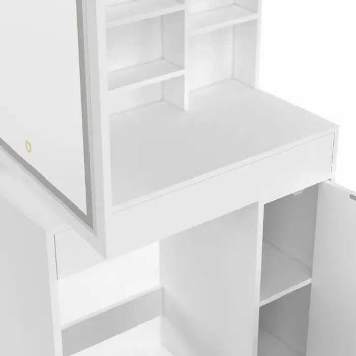 Coiffeuse blanche avec miroir LED et rangements