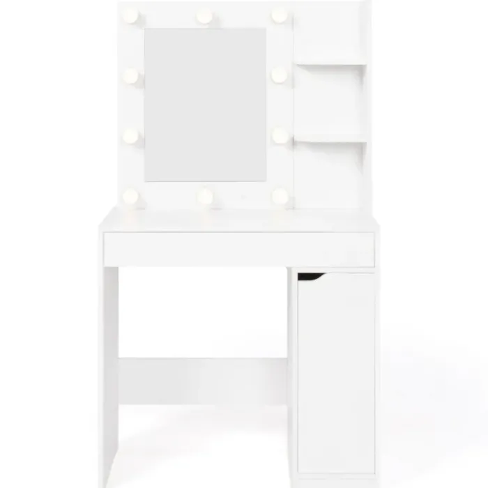 Coiffeuse blanche avec miroir LED et tabouret 1 tiroir