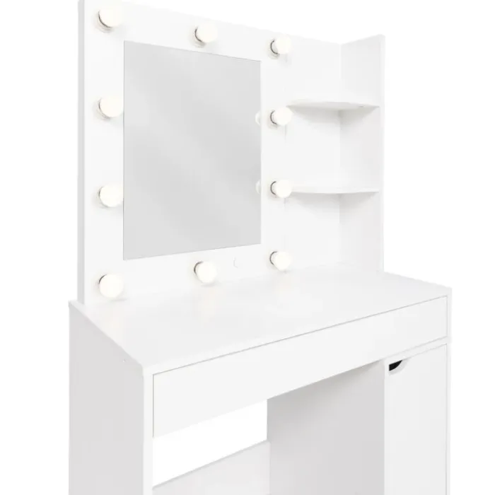 Coiffeuse blanche avec miroir LED et tabouret 1 tiroir