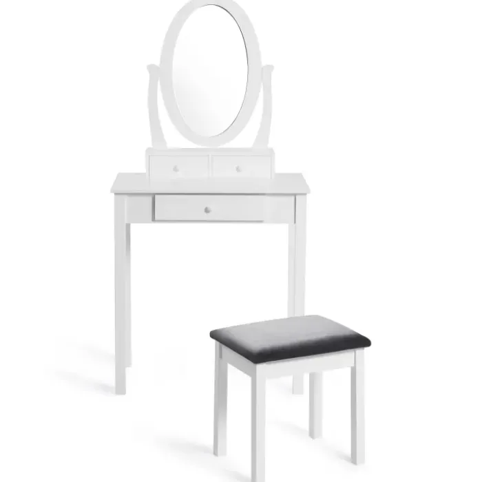 Coiffeuse blanche avec miroir et tabouret