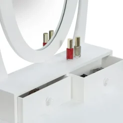 Coiffeuse blanche avec miroir et tabouret