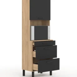 Colonne de cuisine micro-ondes et casserolier 60 cm CINA 2 portes façon hêtre et noir