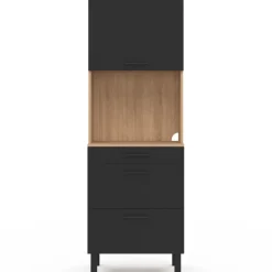 Colonne de cuisine micro-ondes et casserolier 60 cm CINA 2 portes façon hêtre et noir