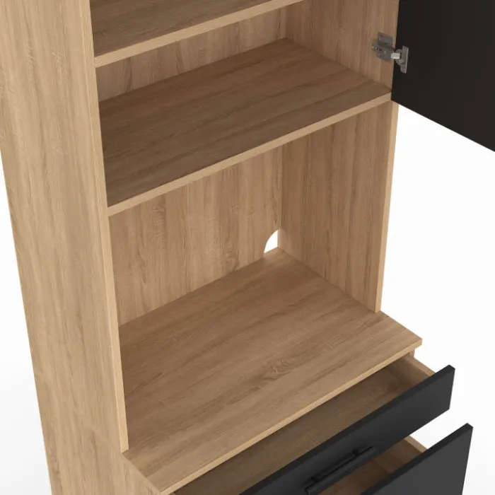 Colonne de cuisine micro-ondes et casserolier 60 cm CINA 2 portes façon hêtre et noir