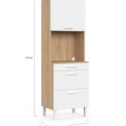 Colonne de cuisine micro-ondes et casserolier 60 cm CINA 2 portes façon hêtre et blanc