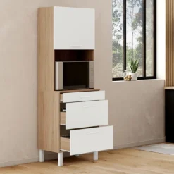 Colonne de cuisine micro-ondes et casserolier 60 cm CINA 2 portes façon hêtre et blanc