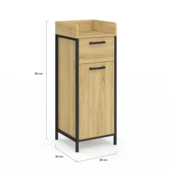 Colonne de rangement d'appoint salle de bain design industriel 1 tiroir 1 placard