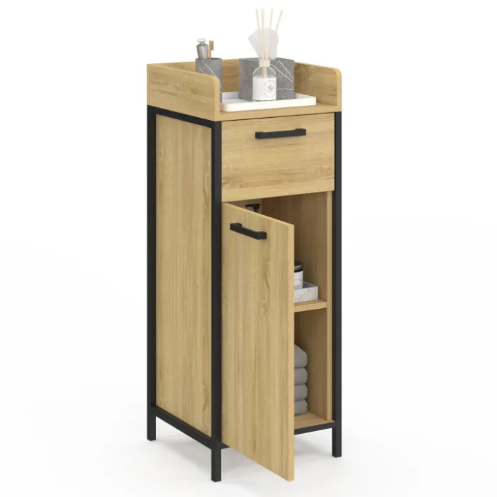 Colonne de rangement d'appoint salle de bain design industriel 1 tiroir 1 placard