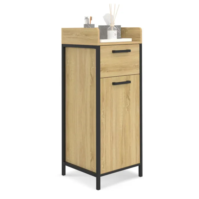 Colonne de rangement d'appoint salle de bain design industriel 1 tiroir 1 placard