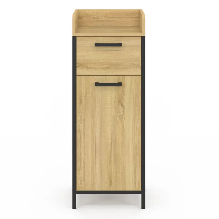 Colonne de rangement d'appoint salle de bain design industriel 1 tiroir 1 placard