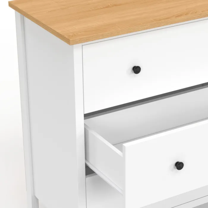 Commode 80 cm 3 tiroirs bois blanc plateau bois