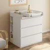 Commode à langer évolutive bois blanc 3 tiroirs et 2 étagères amovibles