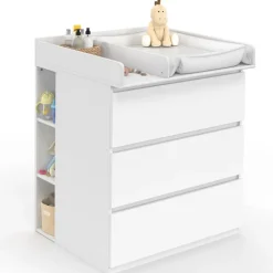 Commode à langer évolutive bois blanc 3 tiroirs et 2 étagères amovibles