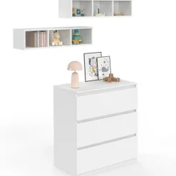 Commode à langer évolutive bois blanc 3 tiroirs et 2 étagères amovibles