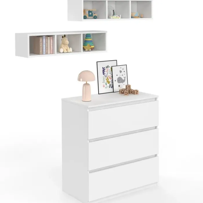 Commode à langer évolutive bois blanc 3 tiroirs et 2 étagères amovibles