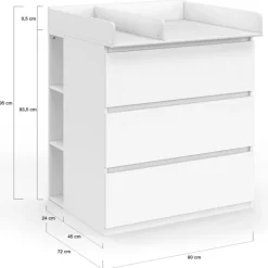 Commode à langer évolutive bois blanc 3 tiroirs et 2 étagères amovibles
