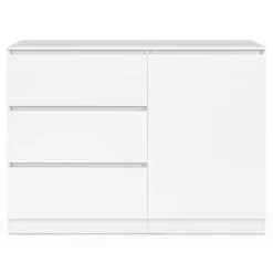 Commode 3 tiroirs + 1 porte 110 cm bois blanc