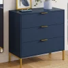 Commode 3 tiroirs 80 cm bleu nuit et finitions dorées