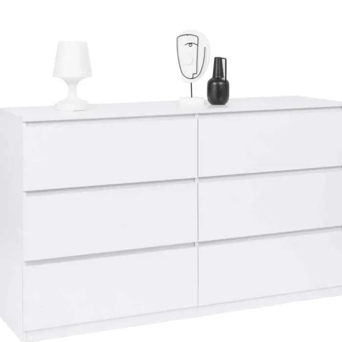 Commode 6 tiroirs 140 cm bois blanc