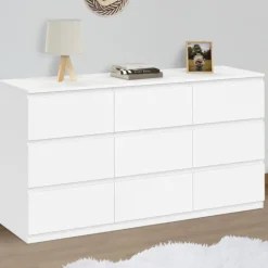 Commode 9 tiroirs 136 cm bois blanc