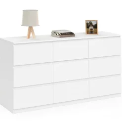 Commode 9 tiroirs 136 cm bois blanc