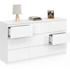 Commode 9 tiroirs 136 cm bois blanc