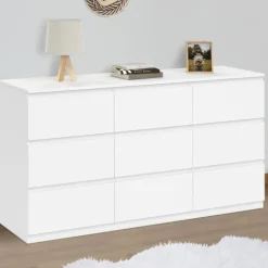 Commode 9 tiroirs 136 cm bois blanc