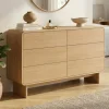 Commode 6 tiroirs 115 cm façon hêtre design arrondi