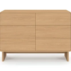 Commode 6 tiroirs 115 cm façon hêtre design arrondi