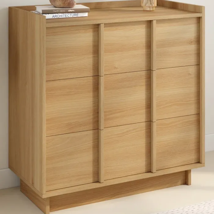 Commode 3 tiroirs 80 cm façon hêtre design minimaliste