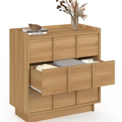 Commode 3 tiroirs 80 cm façon hêtre design minimaliste