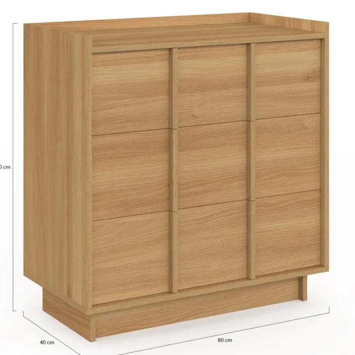 Commode 3 tiroirs 80 cm façon hêtre design minimaliste