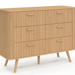 Commode 6 tiroirs 110 cm lattes tasseau bois coloris chêne