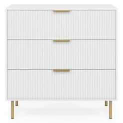 Commode 3 tiroirs 80 cm lattes blanc et doré