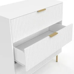 Commode 3 tiroirs 80 cm lattes blanc et doré