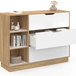 Commode 3 tiroirs 3 niches hêtre blanc