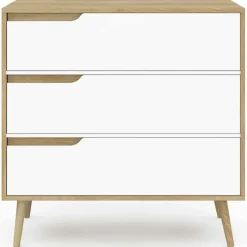 Commode 3 tiroirs blanche et bois style scandinave