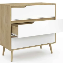 Commode 3 tiroirs blanche et bois style scandinave