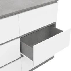 Commode 6 tiroirs blanche effet béton