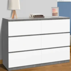 Commode 6 tiroirs blanche effet béton