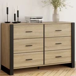 Commode 6 tiroirs bois et noir