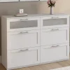 Commode 6 tiroirs bois et blanc effet givré