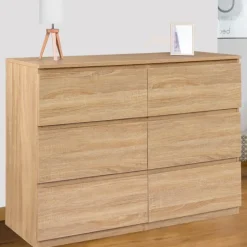 Commode 6 tiroirs bois façon hêtre 110x80 cm