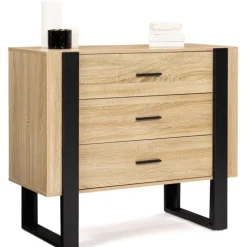 Commode 3 tiroirs design bois et pieds noir