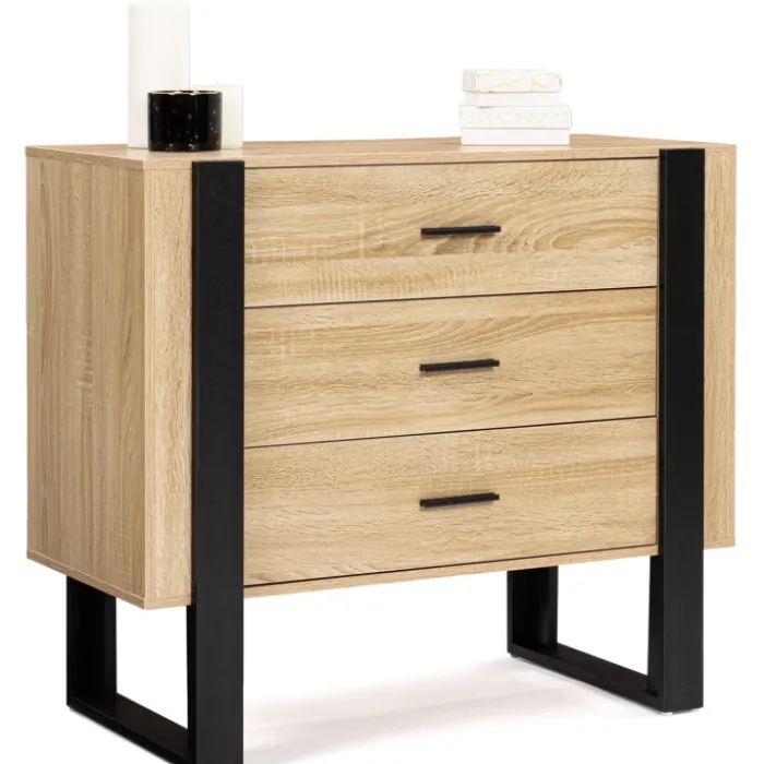 Commode 3 tiroirs design bois et pieds noir