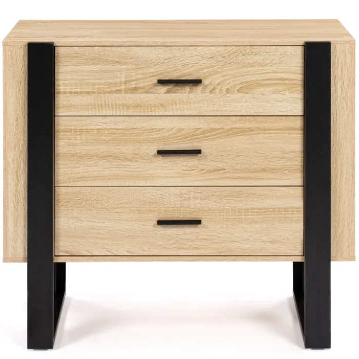 Commode 3 tiroirs design bois et pieds noir