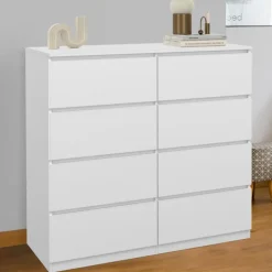 Commode 8 tiroirs en bois blanc 110 cm