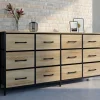 Commode 12 tiroirs en tissu de 140 cm design industriel bois et noir