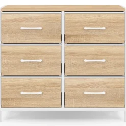 Commode 6 tiroirs en tissu 80 cm meuble de rangement design industriel bois et blanc