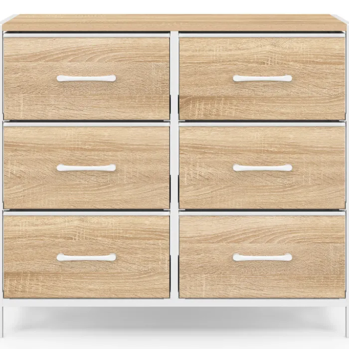 Commode 6 tiroirs en tissu 80 cm meuble de rangement design industriel bois et blanc